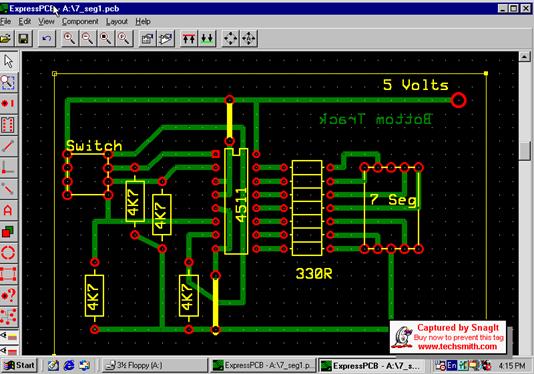 Partial-screen display for ExpressPCB artwork of seven-segment board